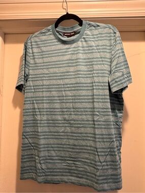 Michael Kors Men's Teal Striped Short Sleeve Tee